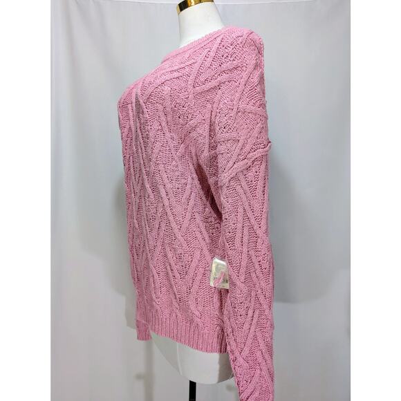 Free People Isla Cable Tunic Sweater Pink Frosting Women’s XL NWT - Picture 3 of 8